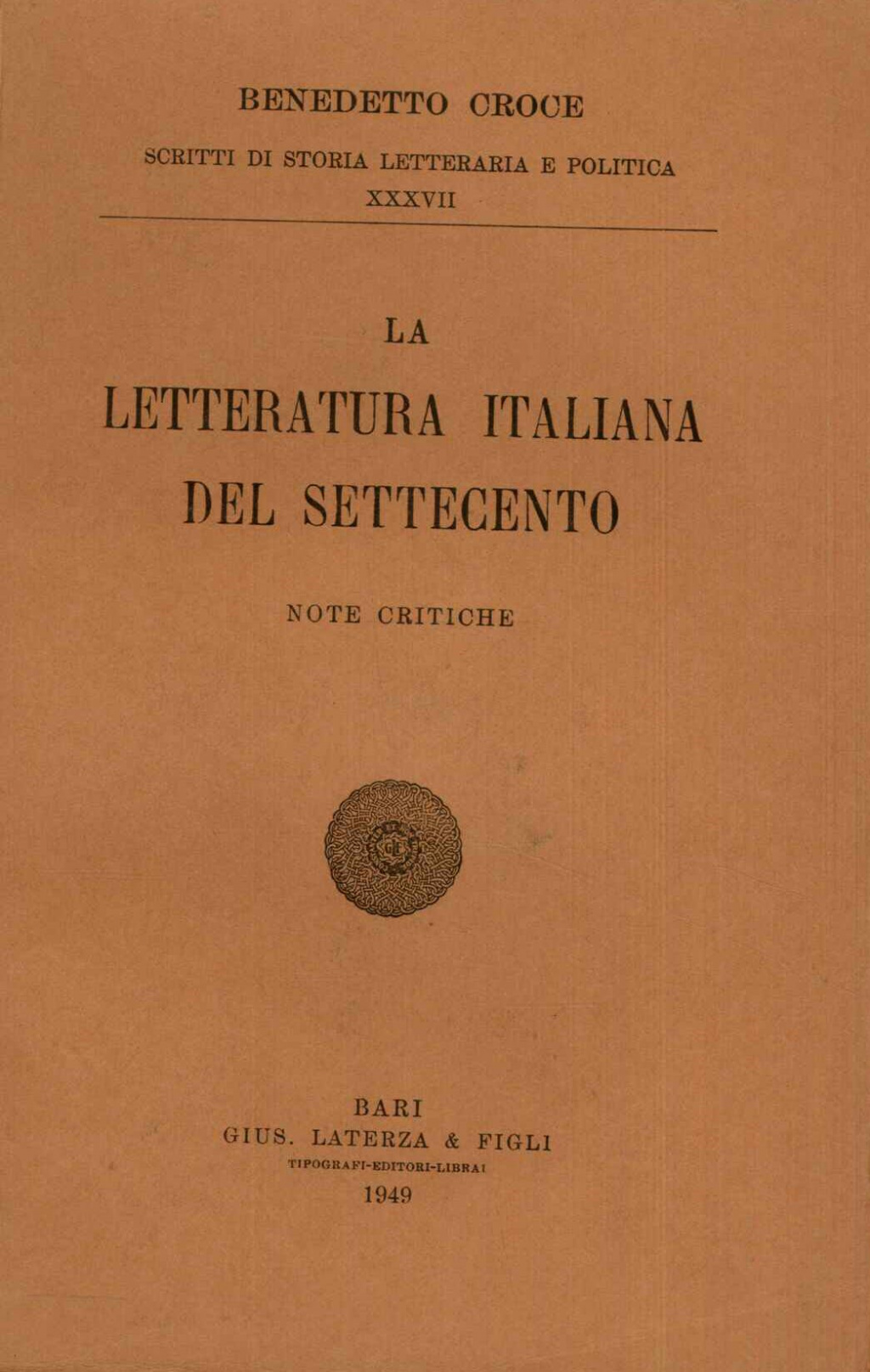 La letteratura italiana del settecento. Note critiche