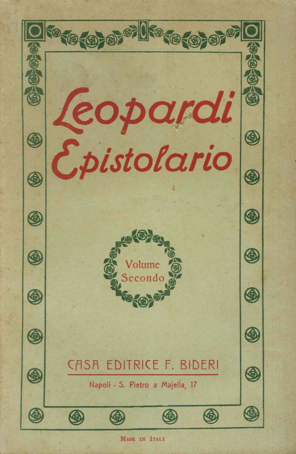 Opere di Giacomo Leopardi volume secondo epistolario