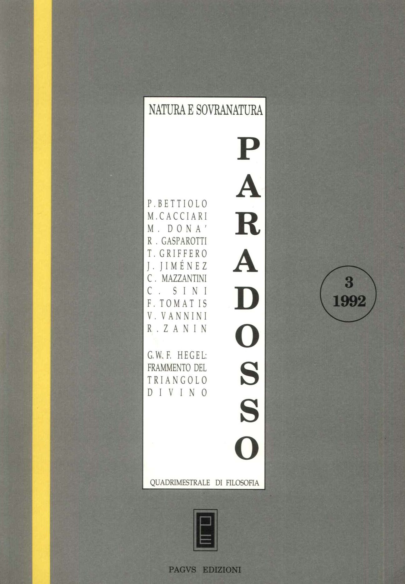 Paradosso 3/1992 natura e sovranatura