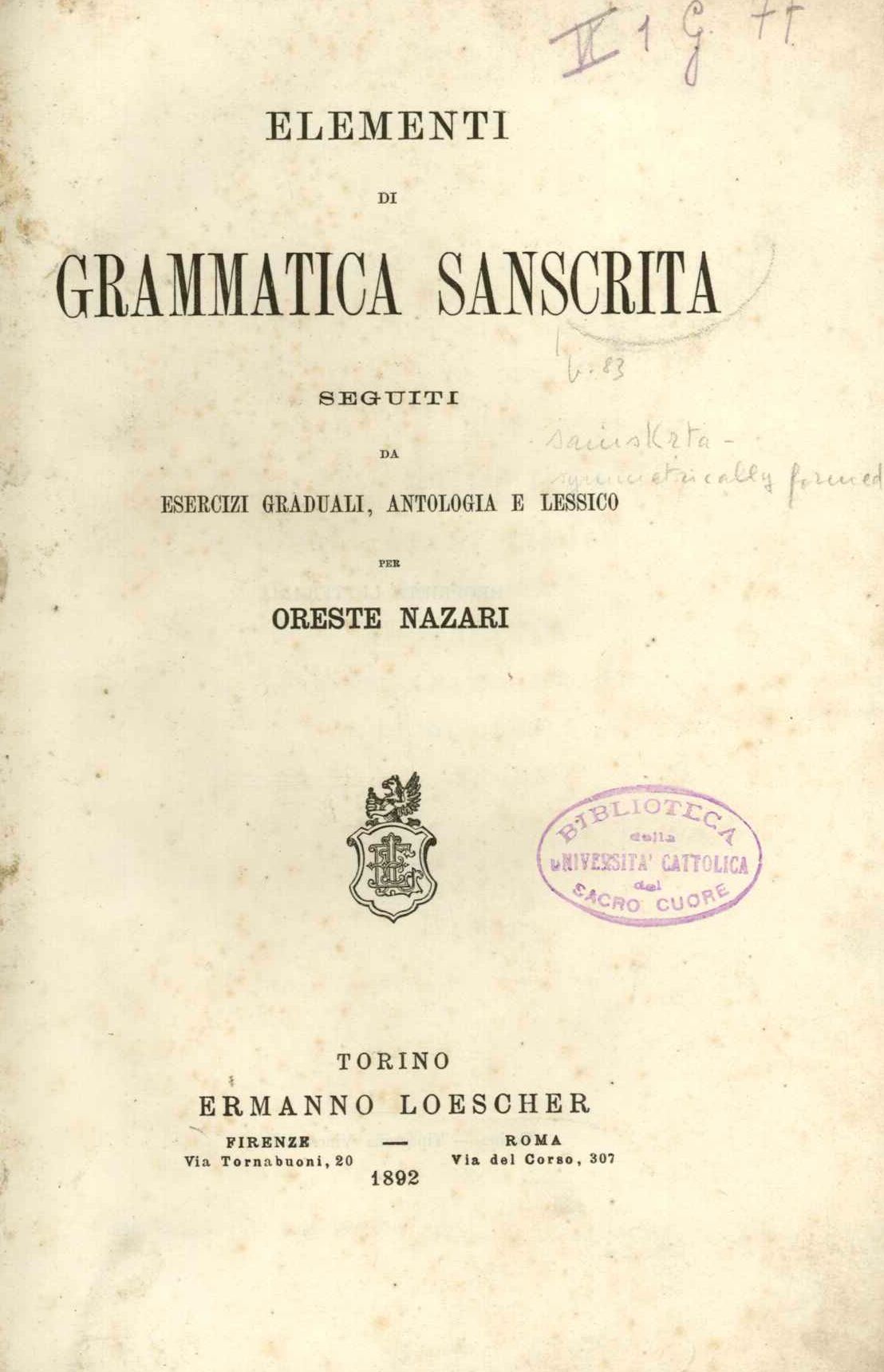 Elementi di grammatica Sanscrita