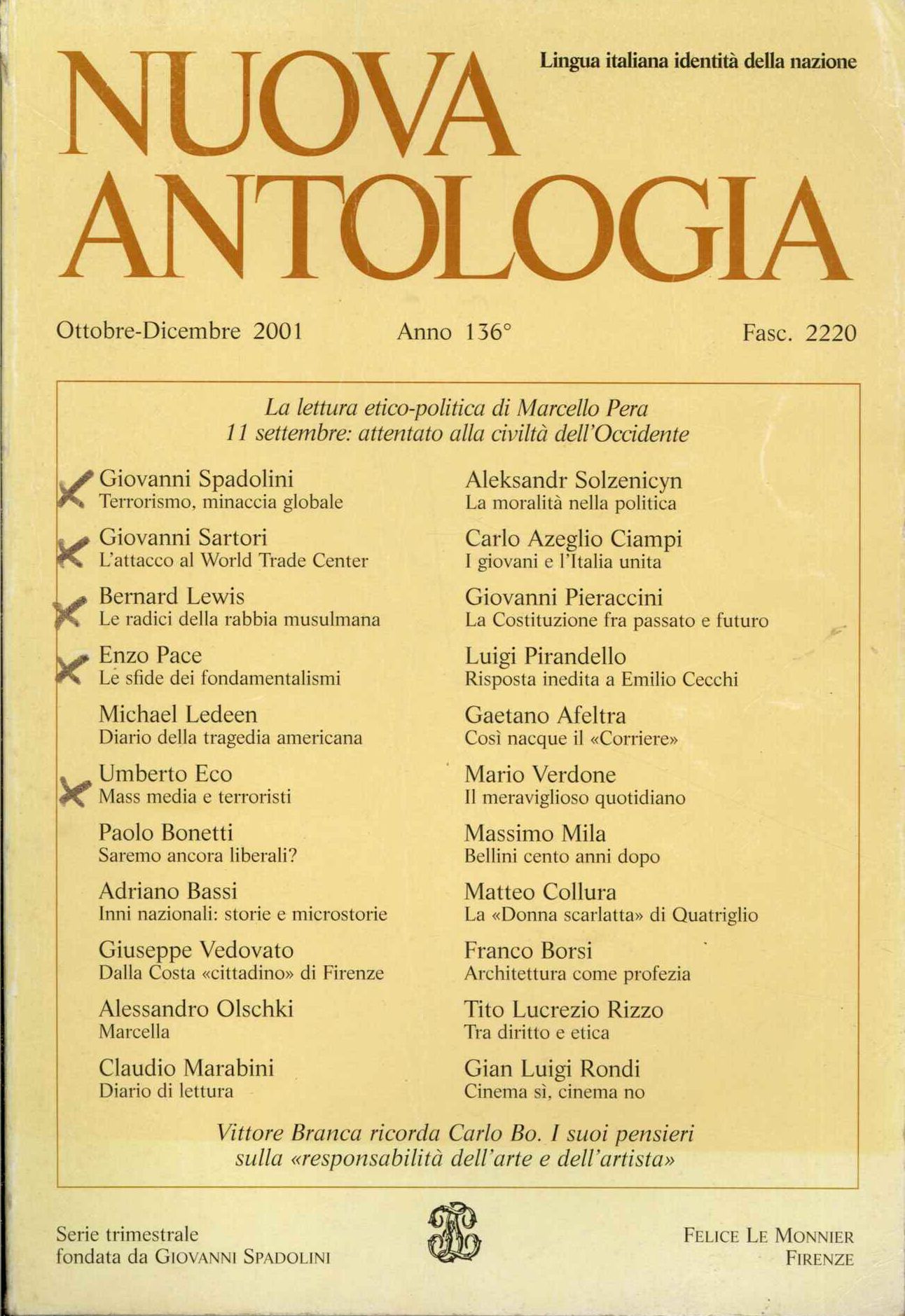 Nuova antologia, ottobre - dicembre 2001